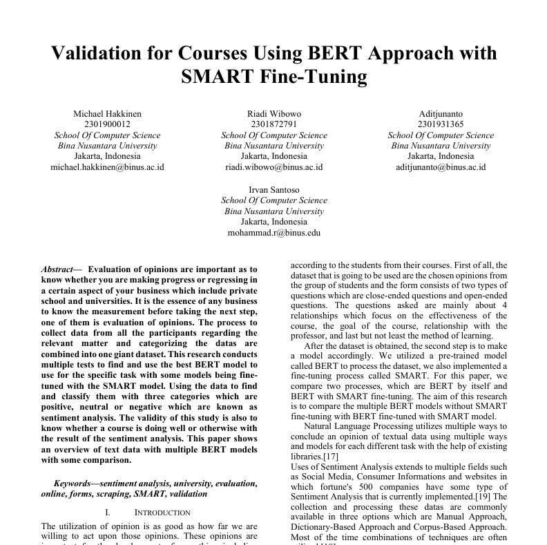 BERT SMART Research Paper